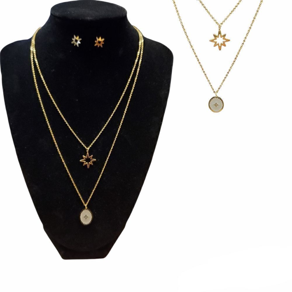 Goldstone stainless steel sparkling star necklace and earrings set.